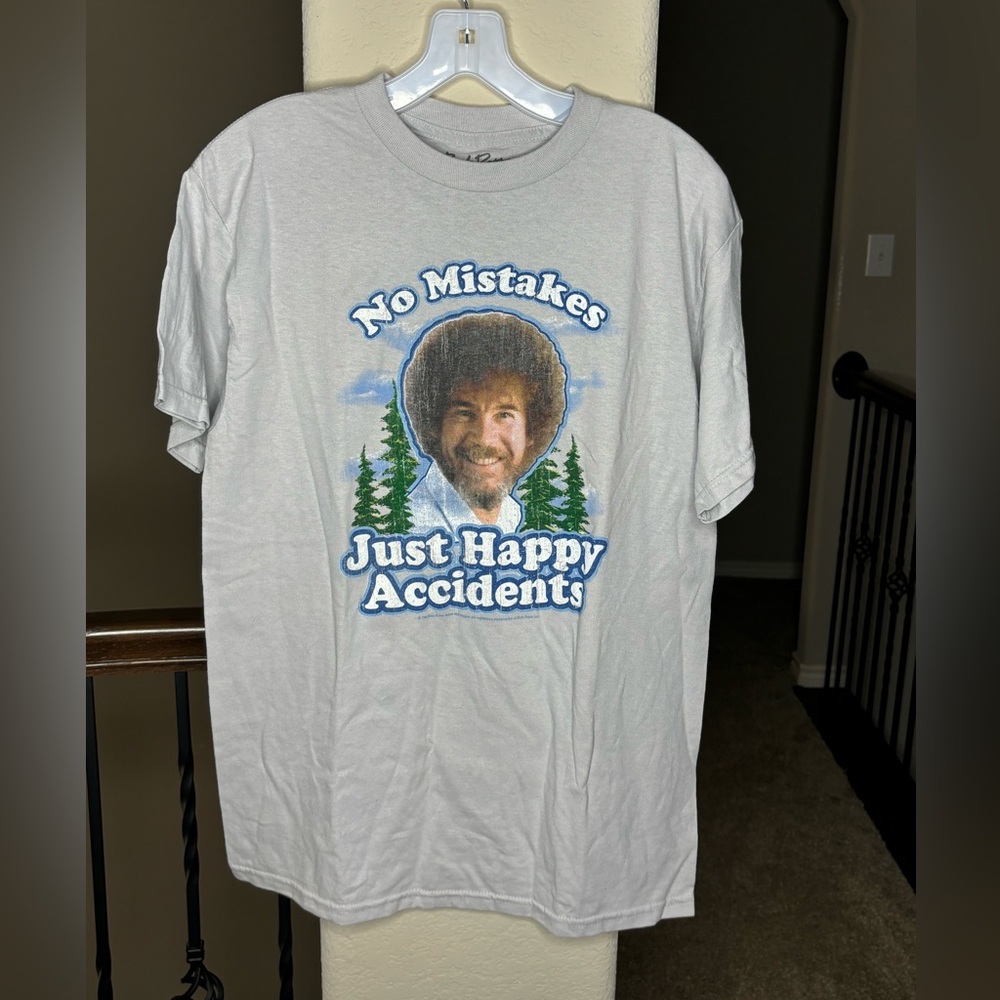 Bob Ross Graphic Cotton T Shirt Size M Art 2000s Y2K Casual Funny Gifts Costume